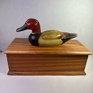 Hand Painted Wood Duck Box by R.O.C. Made In Taiwan